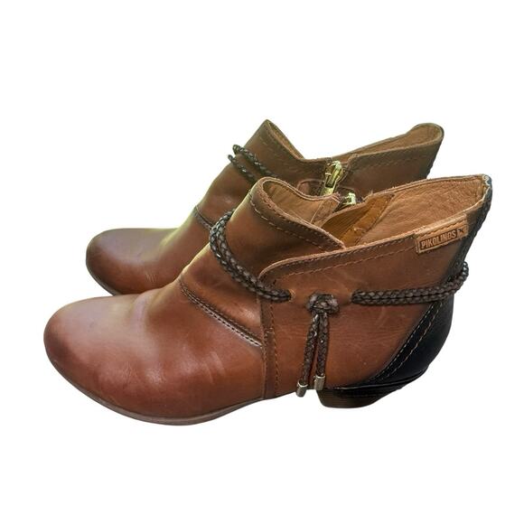 Pikolinos Womens Rotterdam Boot Size 38 7.5 Brown Leather Block Heel Bootie - Picture 1 of 7